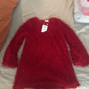 M.L. Kids Red Fuzzy Eyelash Yarn Holiday Dress | Girls Size 10 | NWT